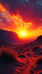 Dramatic Fiery Sunset over Desert Landscape Aries Zodiac Sign Inspiration