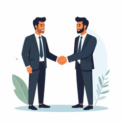Two businessmen shaking hands agreement, flat style vector symbol of deal, partnership, and trust