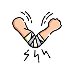 Pixel Art Elbow Bandage Medical Illustration with Pain Symbols on Transparent Background