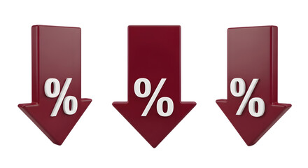 Downward Percentage Arrows Representing Decline in Business Metrics with Red Graphic Icons on White Background