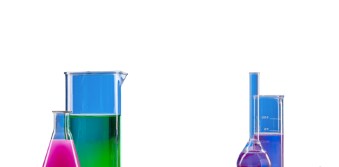 Colorful Chemical Liquids in Laboratory Glassware. Isolated on transparent background, png