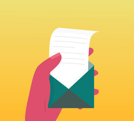 Hand Opening an Envelope with a Letter Inside