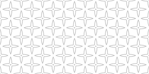 Seamless pattern of shuriken inspired shapes in minimal black outline on white background
