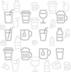 Seamless pattern with line art glasses on a white background.