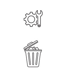 Minimalist Outline Icons of Settings Gear Wrench and Trash Can