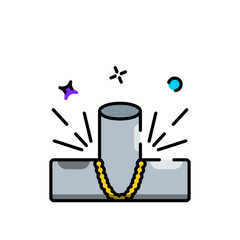 Pixel Art Illustration of a T-Junction Pipe Fitting with a Gold Chain and Sparkle Effects on a Transparent Background