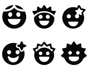 Collection of happy smiley face icons with different hairstyles