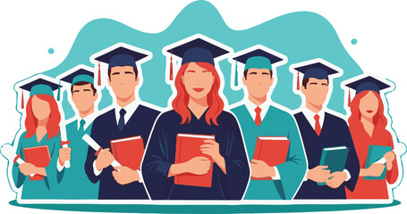 Obraz premium Flat Design Group of Diverse Graduates Holding Diplomas and Books