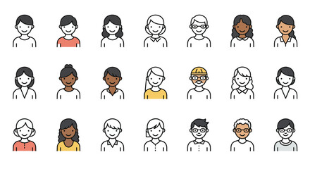 Fototapeta premium Diverse and inclusive avatars collection, representing various people in a vector format