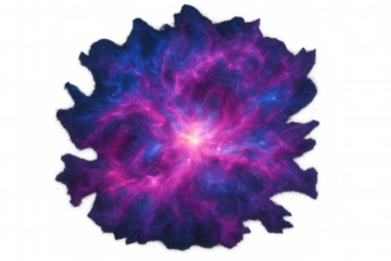 Cosmic nebula explosion creating a vortex in deep space, featuring vibrant pink and blue stardust with a bright core