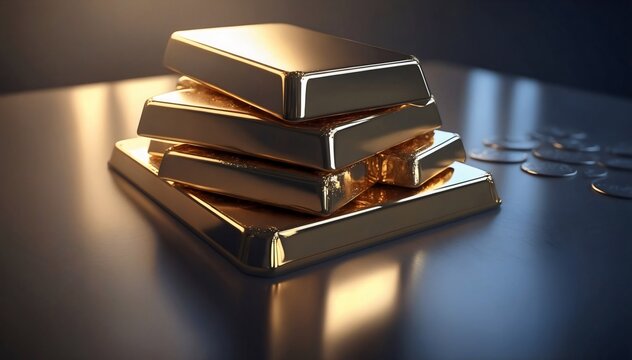 Shining Gold Bars, a Symbol of Prosperity and Investment. A captivating composition featuring meticulously stacked gold bars, gleaming with value and promising financial security