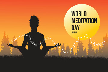 World Meditation Day Sunset Vector Illustration