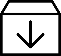 アーカイブのシンプルな線画アイコン、箱と下向き矢印