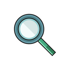 Pixel Art Magnifying Glass Icon With Teal Blue Frame And Green Handle On A Transparent Background