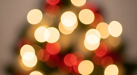 Obraz premium Abstract Christmas Tree: Warm White and Red Bokeh Lights Festive