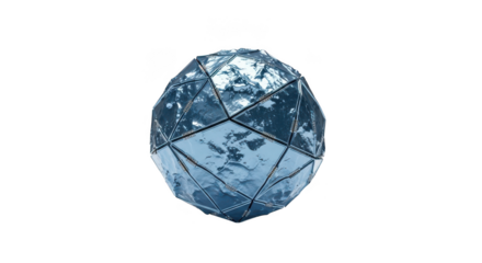 Faceted sphere with reflective blue surfaces isolated illuustration on transparent background