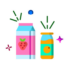 Two Drinks One Strawberry Milk Carton And Orange Juice Bottle With Sparkles And Dots On A Transparent Background