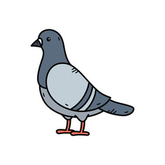 Pixel Art Pigeon Bird With Gray Blue Feathers And Orange Legs Standing On Transparent Background Simple Illustration
