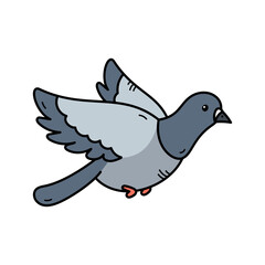 Pixel Art Pigeon Flying With Wings Spread Open Against A White Transparent Background Detailed Cartoon Style With Gray Blue Feathers