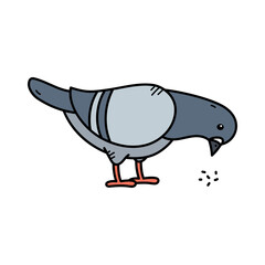 Pixel Art Pigeon Pecking Seeds Against a Transparent White Background Simple Cartoon Style
