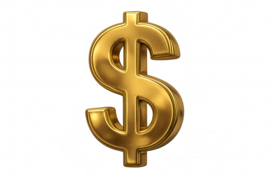 Golden 3d us dollar symbol representing wealth, success, finance, and investment on transparent background