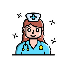 Pixel Art Nurse Character With Stethoscope And Nurse Cap On Transparent Background