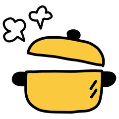 手描き線画のシンプルで可愛い黄色い両手鍋のイラスト