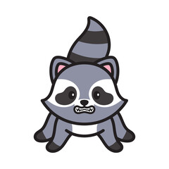 Pixel Art Racoon Cartoon Character With Angry Expression and Striped Tail Isolated On Transparent Background