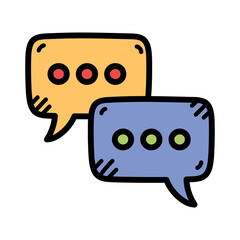 Two Speech Bubbles One Orange And One Blue Representing Conversation And Dialogue With Dots Inside Illustrating Typing Or Thinking On Transparent Background