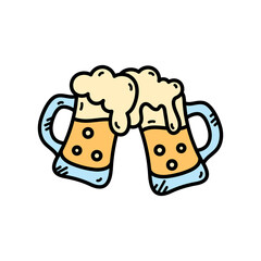 Two Toasted Mugs Of Beer With Foam And Bubbles Celebrating Together On Transparent Background