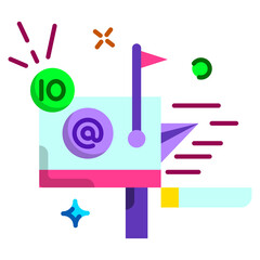 Vector Illustration of a Mailbox Sending Out Emails with a Digital Notification Icon and Geometric Shapes