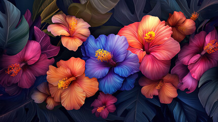 Fantasy Floral Motif with Various Botanical Flowers for Digital Print