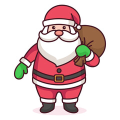 Pixel Art Santa Claus Character Carrying a Sack Full of Gifts on His Shoulder Wearing a Red Suit and Hat and Green Gloves Festive Christmas Theme