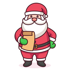 Pixel Art Santa Claus Holding a Naughty or Nice List Cartoon Character with Red Suit and Hat White Beard and Green Gloves Isolated on Transparent Background