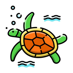 Pixel Art Sea Turtle Swimming Underwater With Bubbles And Waves In A Vibrant Cartoon Style