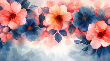 Abstract floral print in digital watercolor style for a striking poster background