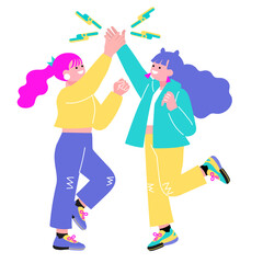 ハイタッチをする人々のポップなカラーのイラスト