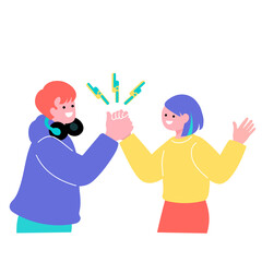 ポップでカラフルなZ世代の若者　スマートフォンを持つ人々のイラスト
