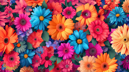 Vibrant floral allover pattern set against a digital backdrop