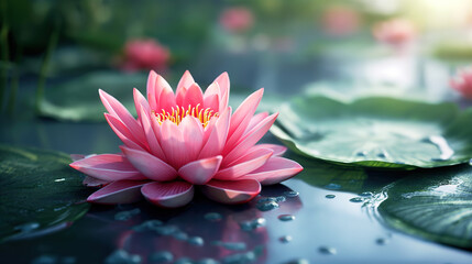 Graceful lotus flower floating on serene water