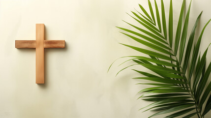 Fundo de Domingo de Ramos com Cruz de Madeira e Folha de Palmeira