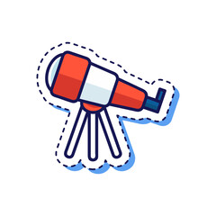 Pixel Art Style Telescope on Tripod Stand with Orange and White Body and Blue Shadow Effect on Transparent Background