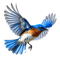 Fototapeta premium A vibrant bluebird in flight, showcasing its detailed feathers against a black background