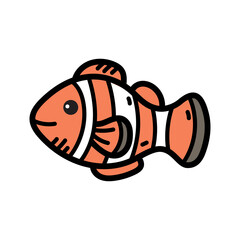 Whimsical Orange and White Clownfish Doodle Illustration with Black Outline on Transparent Background Simple Cartoon Style
