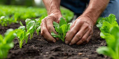 Addressing food security challenges in agriculture hands-on planting techniques in fertile soil outdoor environment close-up view