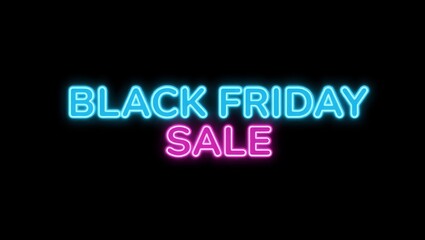 Black friday sale neon sign text glowing brightly, creating an eye catching display for retail promotions, advertising discounts, and special shopping events