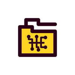Yellow Folder Icon with Abstract Circuit Board Design on Transparent Background Minimalist Digital Art