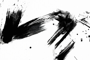 japan black ink style splatter stroke paint brush paint paper texture isolated on white background.