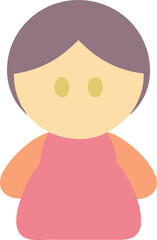 Flat icon of a woman wearing a pink shirt, featuring a simple design and minimalistic style.