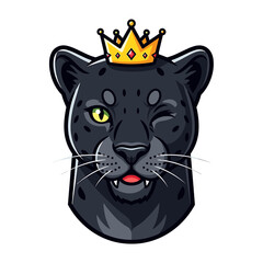 Winking Black Panther with Golden Crown and Emerald Eye Illustration